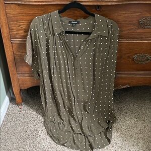 Madewell Olive Blouse with White Polka Dots